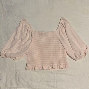 Chic Blush Smocked Blouse with Puff Sleeves